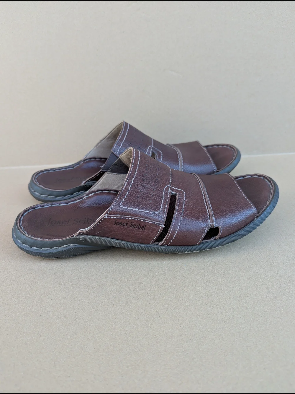 Josef Seibel Logan 21 Men's Leather Slide Sandals Brown EU 45/ US 12 Casual